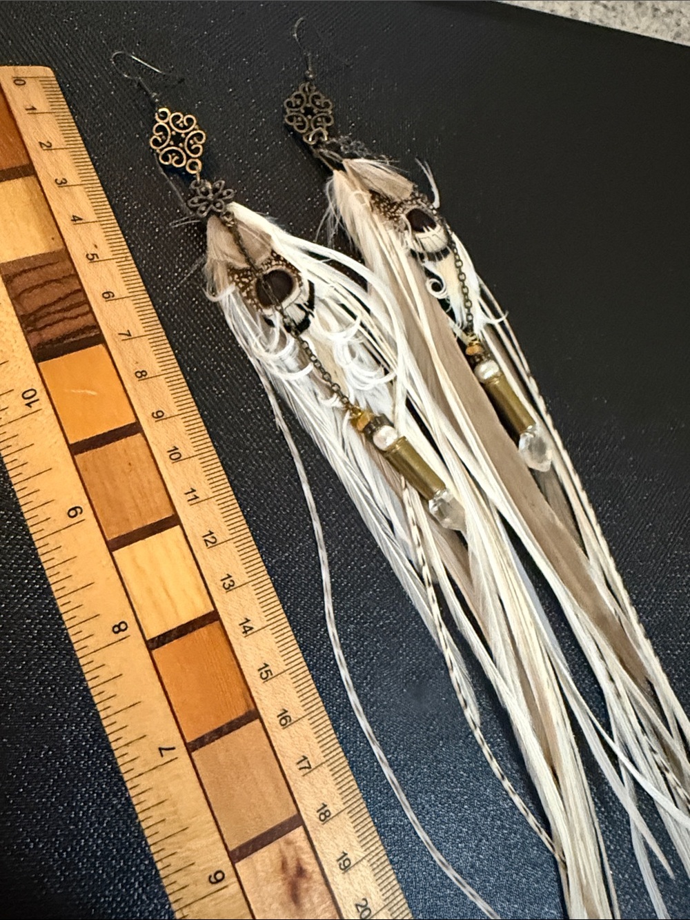 Boho Cream & Tan Feather Dangle Earrings - Artisan Style